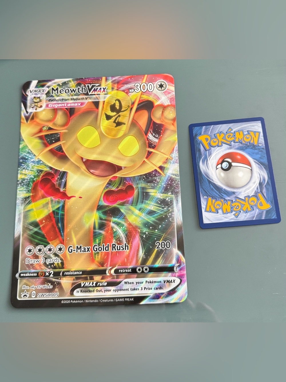 Pokémon TCG Meowth VMAX SWSH005 Black Star Promo Card - Ultra Rare Full Art